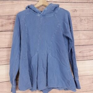 Pilcro By Anthropologie Hoodie Womens Medium Blue Pullover Terry Hooded Pleated